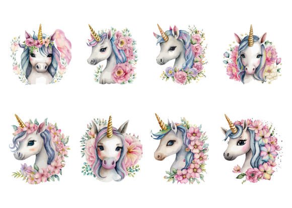 Download Watercolor Floral Unicorn Head Clipart - Unicorn Collection