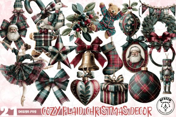 Download Cozy Plaid Christmas Decor Clipart PNG - Christmas Collection