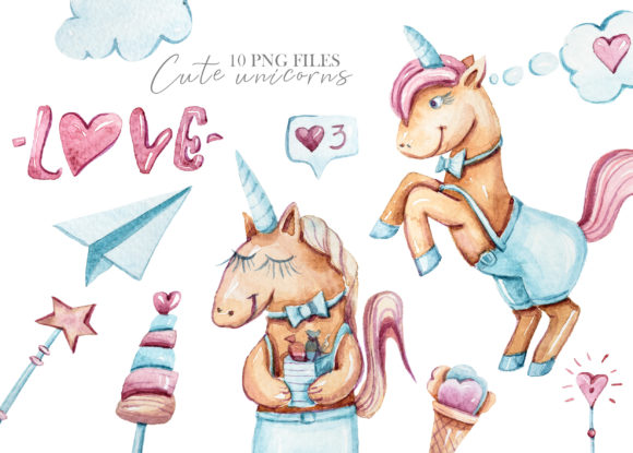 Download Watercolor Cute Unicorn Clipart - 10 Png - Unicorn Collection
