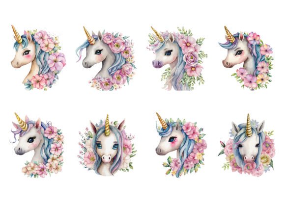 Download Watercolor Floral Unicorn Head Clipart - Unicorn Collection