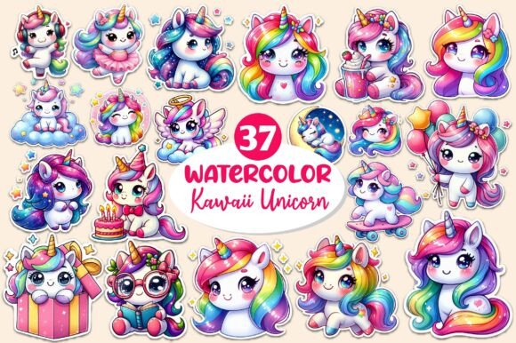 Download Kawaii Unicorn Stickers Clipart - Unicorn Collection
