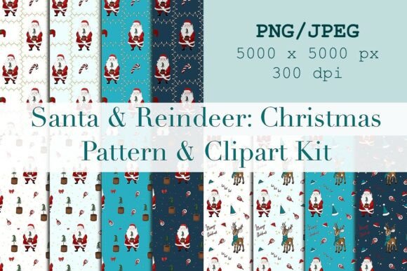 Download Santa &amp; Reindeer:ChristmasPatternClipart - Christmas Collection